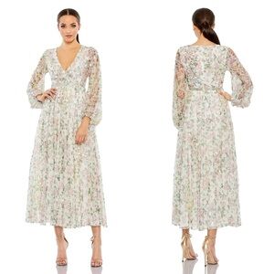 Mac Duggal 93788 White Embellished Floral Print Faux Wrap A Line Dress Sz 8 NWT